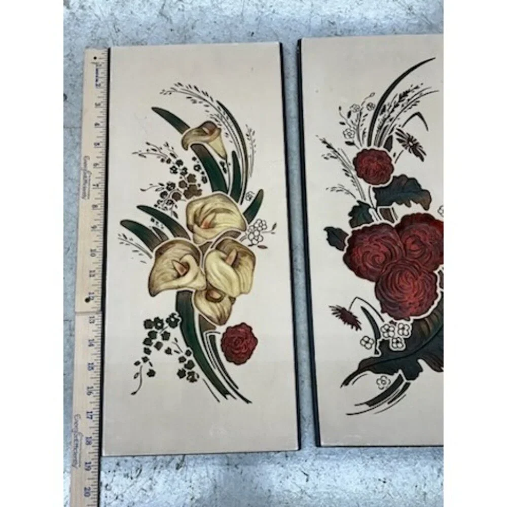VTG Floral Wall Art Hanging Decor Set of 2 Calla‎ Lily & Rose Botanical Panels